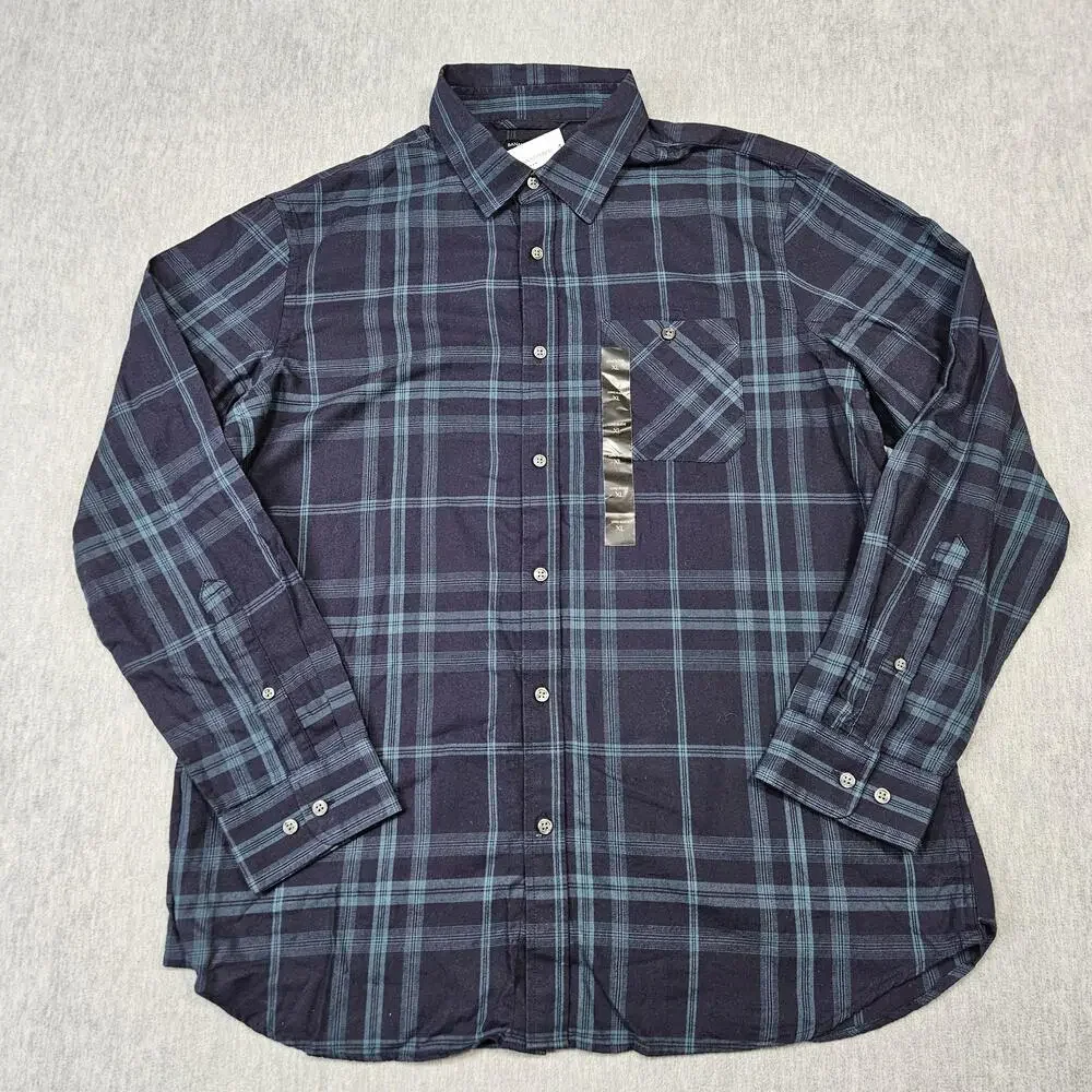 Banana Republic Shirt Mens XL Blue Plaid Flannel Button Up Long Sleeve